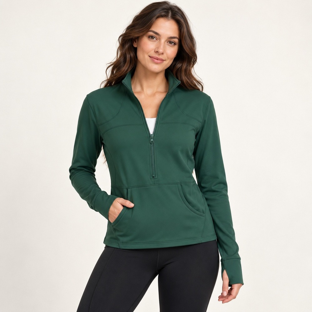 Zyia Active Forest Green Half Zip Pullover XXL Thumbholes Pocket Athleisure